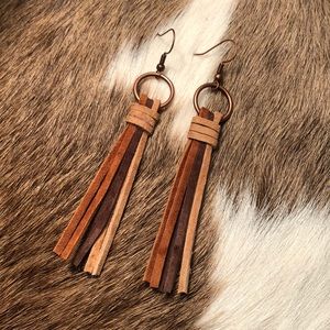New! Handmade Leather Tassel Earrings